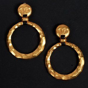 pair of vintage CHANEL gold hoop earrings marked 93 P
